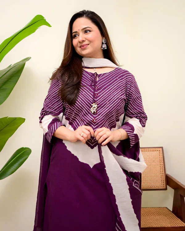 wine_red_cotton_Bandhej_palazzo_suit_set_with_a_printed_kurta_and_matching_pants.