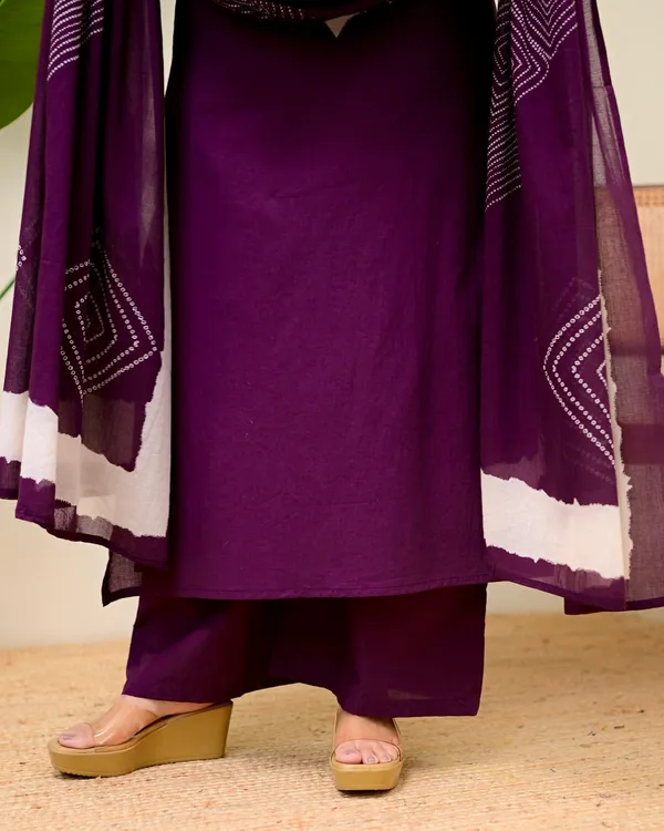 wine_red_cotton_Bandhej_palazzo_suit_set_with_a_printed_kurta_and_matching_pants.