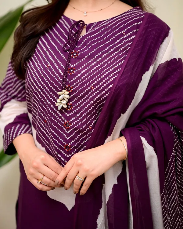 wine_red_cotton_Bandhej_palazzo_suit_set_with_a_printed_kurta_and_matching_pants.