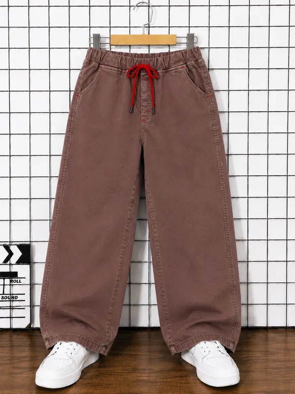 Boys_Brown_Baggy_Fit_Denim_Jeans_|_Korean_Style_Loose_Fit_Elastic_Waist_Drawstring_Full_Length_Casual_Cotton_Denim_Pants