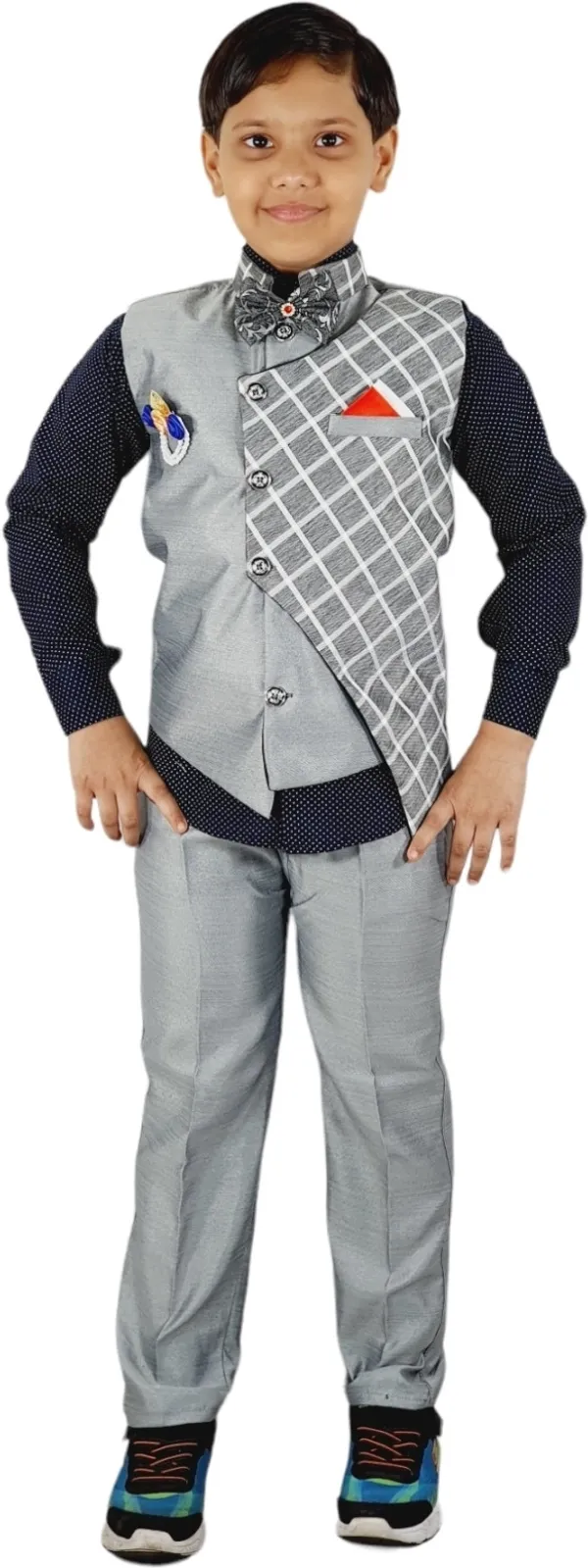 Silver_Cotton_Blazer_Shirt_Trouser_Set_For_Kids