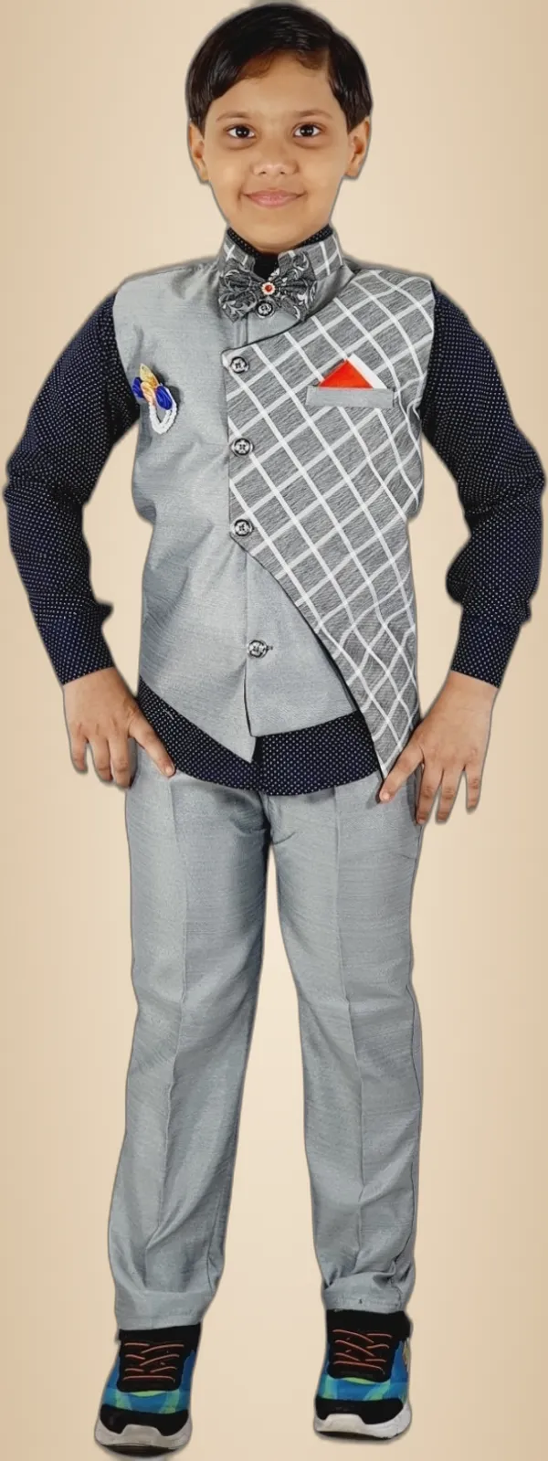 Silver_Cotton_Blazer_Shirt_Trouser_Set_For_Kids