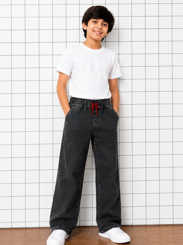 Boys_Black_Baggy_Fit_Denim_Jeans_|_Korean_Style_Loose_Fit_Elastic_Waist_Drawstring_Full_Length_Casual_Denim_Pants