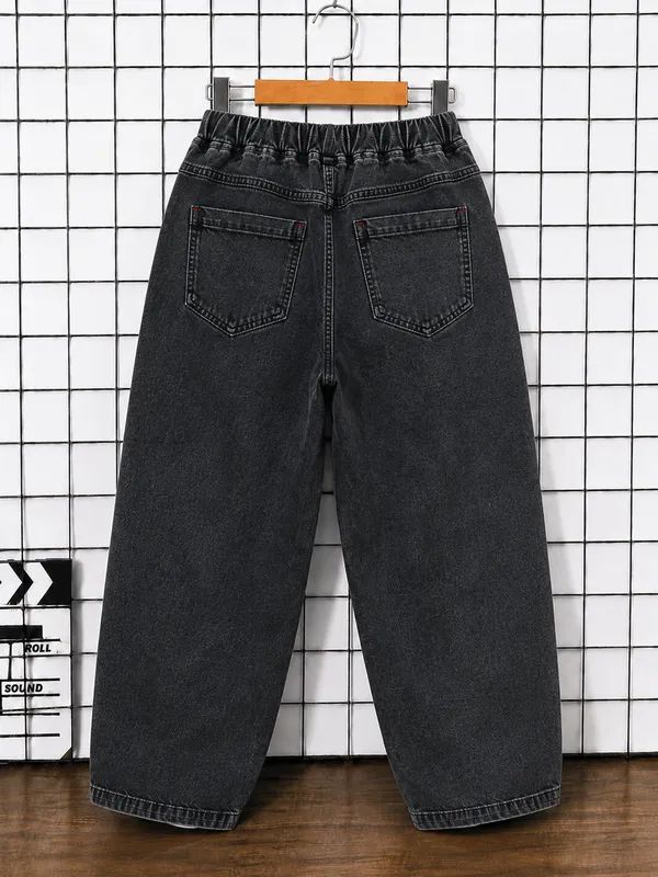 Boys_Black_Baggy_Fit_Denim_Jeans_|_Korean_Style_Loose_Fit_Elastic_Waist_Drawstring_Full_Length_Casual_Denim_Pants