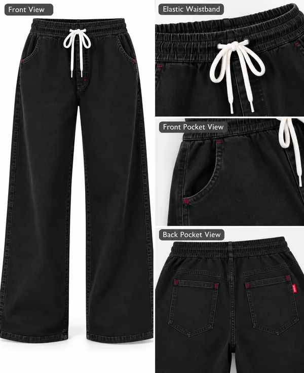 Women’s_Black_Wide-Leg_Baggy_Jeans_|_Elastic_Waist_Drawstring_|_Loose_Fit_Casual_Denim_Pants