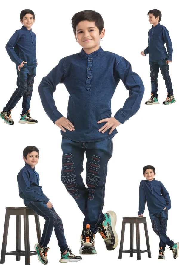Blue_Denim_Kurta_Jeans_Combo_For_Kids