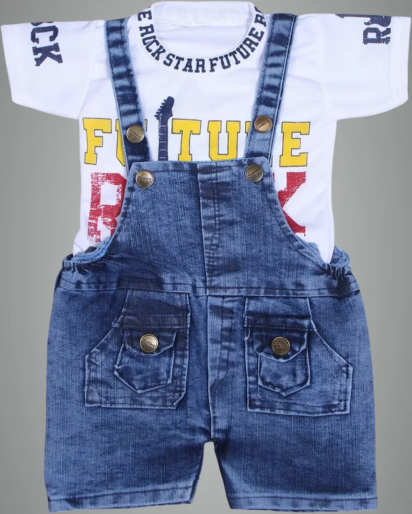 White_Cotton_Blend_Printed_Casual_Dungaree_For_Boys_&_Girls
