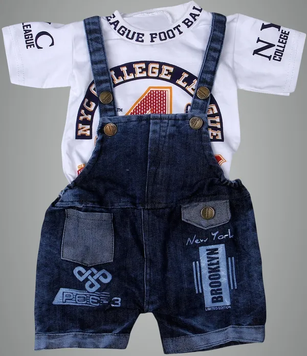 White_Denim_Printed_Casual_Dungaree_For_Boys_&_Girls