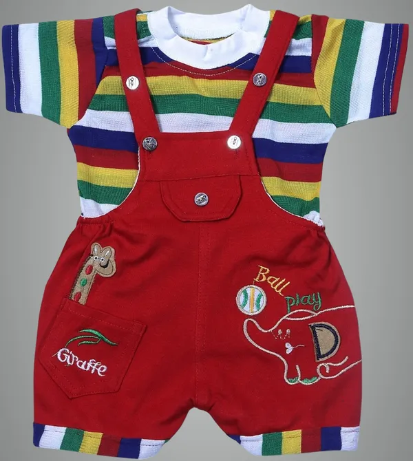 Red_Cotton_Blend_Printed_Casual_Dungaree_For_Boys_&_Girls