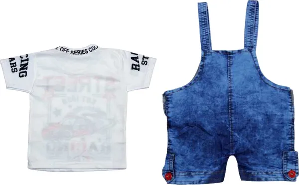 White_Denim_Printed_Casual_Dungaree_For_Boys_&_Girls