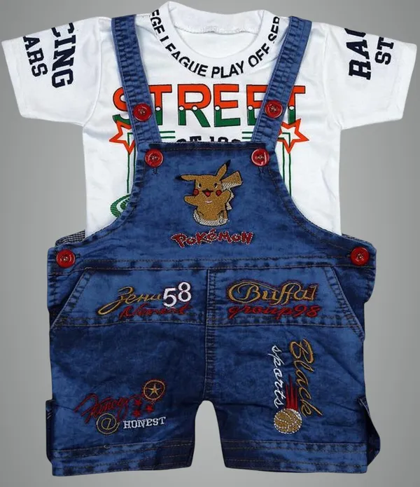 White_Denim_Printed_Casual_Dungaree_For_Boys_&_Girls