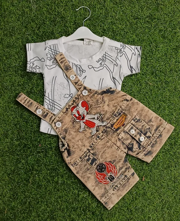 Brown_Denim_Printed_Dungaree_For_Baby_Boys_&_Baby_Girls