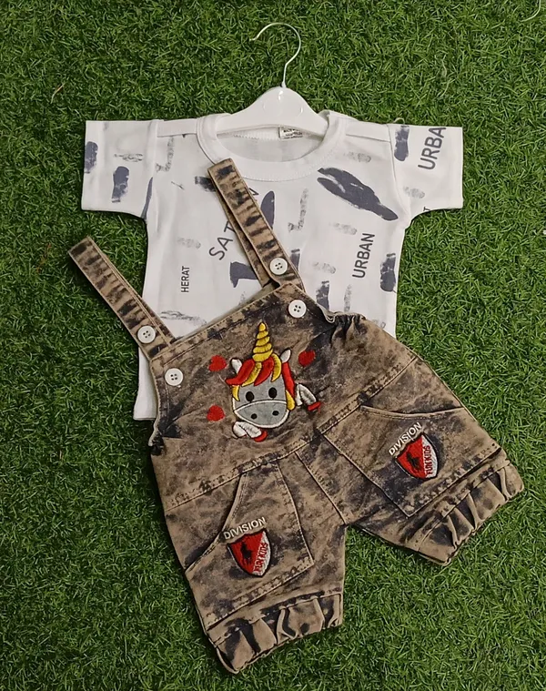 Brown_Denim_Printed_Dungaree_For_Baby_Boys_&_Baby_Girls
