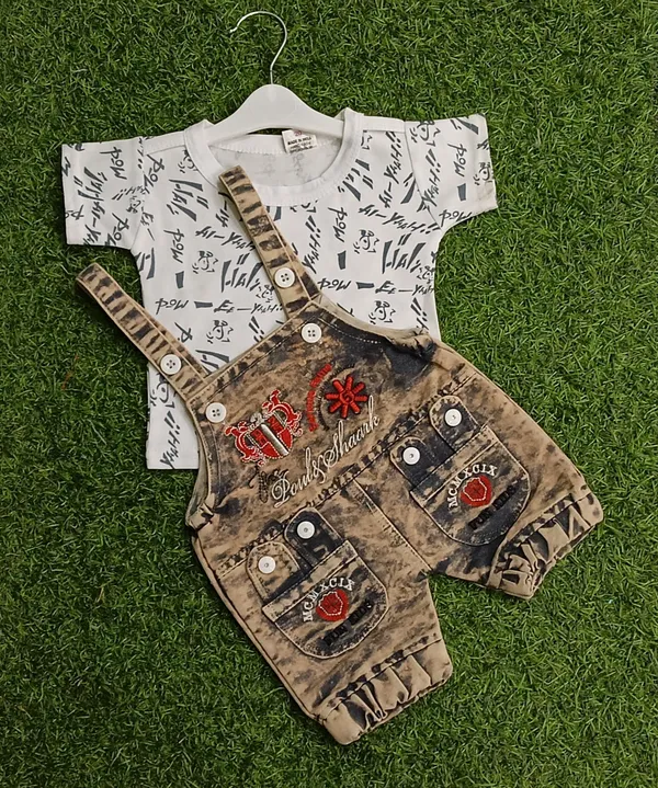 Brown_Denim_Printed_Dungaree_For_Baby_Boys_&_Baby_Girls