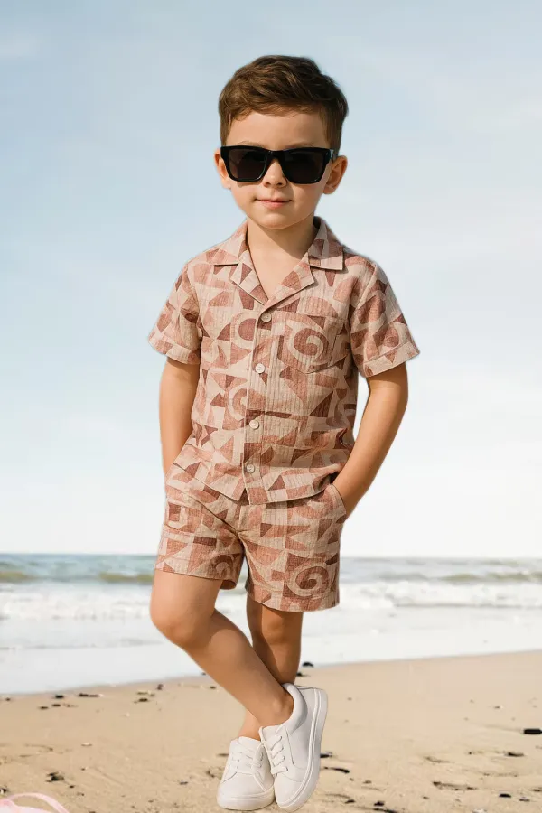Wine_Cotton_Blend_Printed_Half_Sleeve_Co-Ord_Set_For_Boys