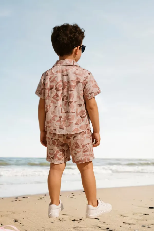 Wine_Cotton_Blend_Printed_Half_Sleeve_Co-Ord_Set_For_Boys