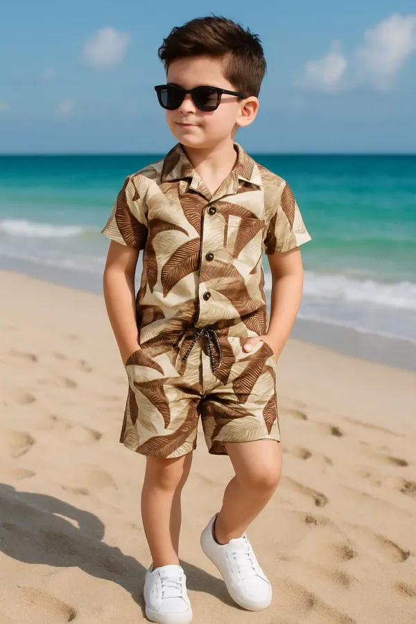 Brown_Cotton_Blend_Printed_Half_Sleeve_Co-Ord_Set_For_Boys