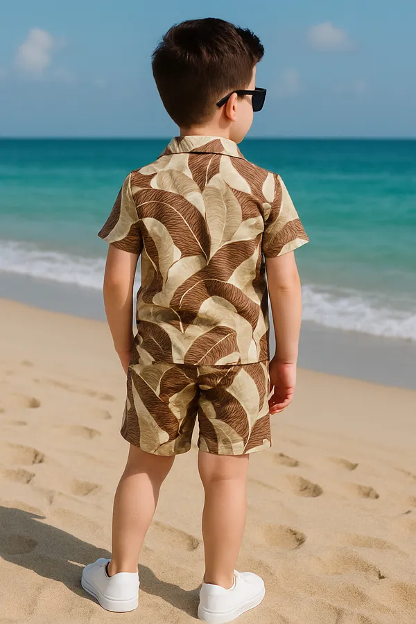 Brown_Cotton_Blend_Printed_Half_Sleeve_Co-Ord_Set_For_Boys