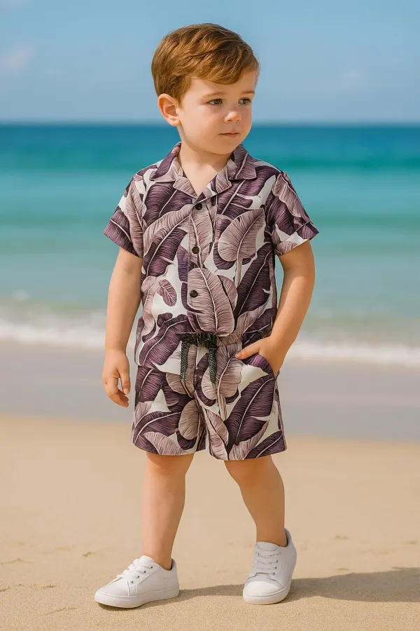 Purple_Cotton_Blend_Printed_Half_Sleeve_Co-Ord_Set_For_Boys