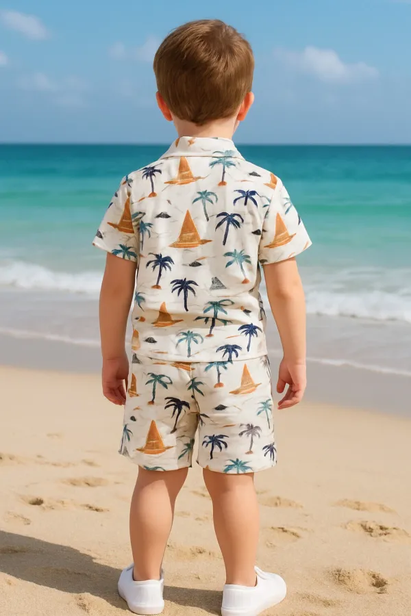 White_Cotton_Blend_Printed_Half_Sleeve_Co-Ord_Set_For_Boys