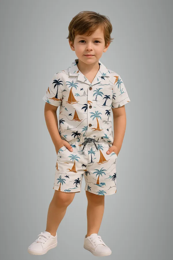 White_Cotton_Blend_Printed_Half_Sleeve_Co-Ord_Set_For_Boys