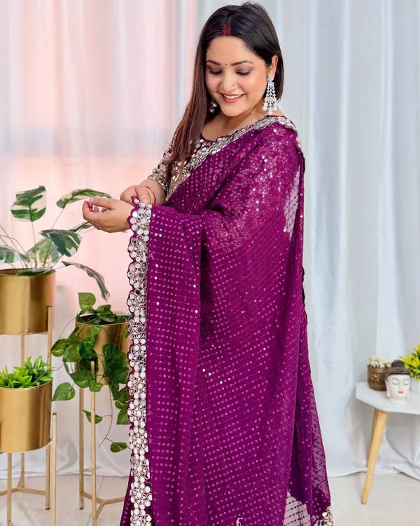 Wine_Georgette_Premium_&_Elegant_Saree_With_Unstiched_Blouse_For_Women