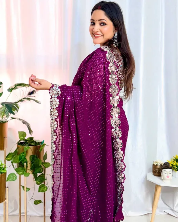 Wine_Georgette_Premium_&_Elegant_Saree_With_Unstiched_Blouse_For_Women