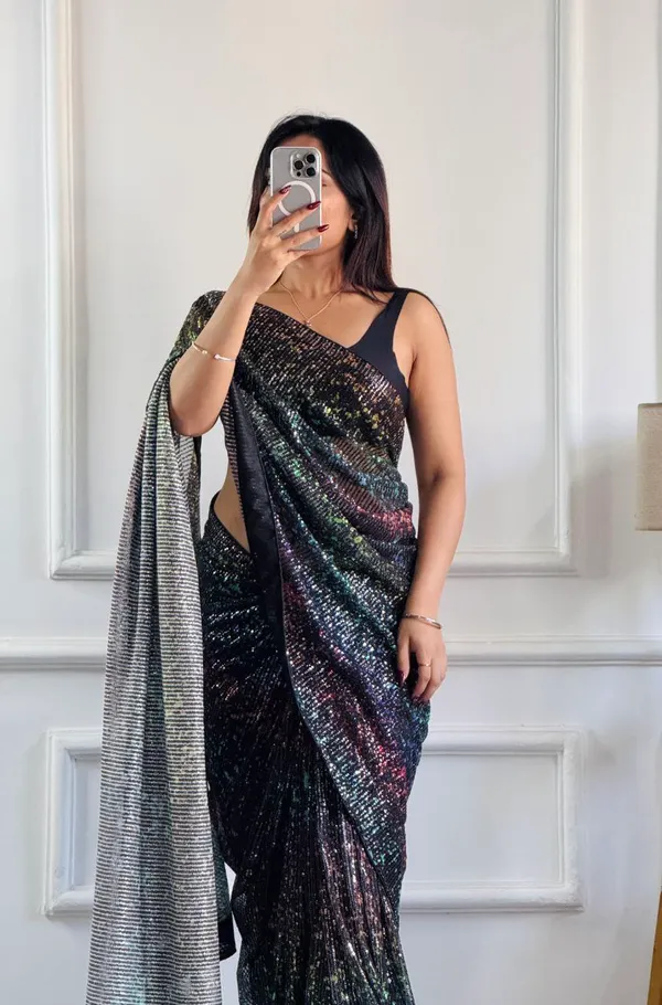 Black_Imported_Fabric_Premium_&_Elegant_Saree_With_Unstiched_Blouse_For_Women