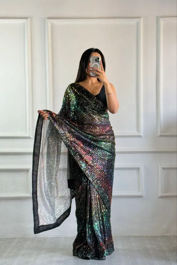 Black_Imported_Fabric_Premium_&_Elegant_Saree_With_Unstiched_Blouse_For_Women