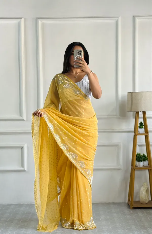 Yellow_Georgette_Premium_&_Elegant_Saree_With_Unstiched_Blouse_For_Women