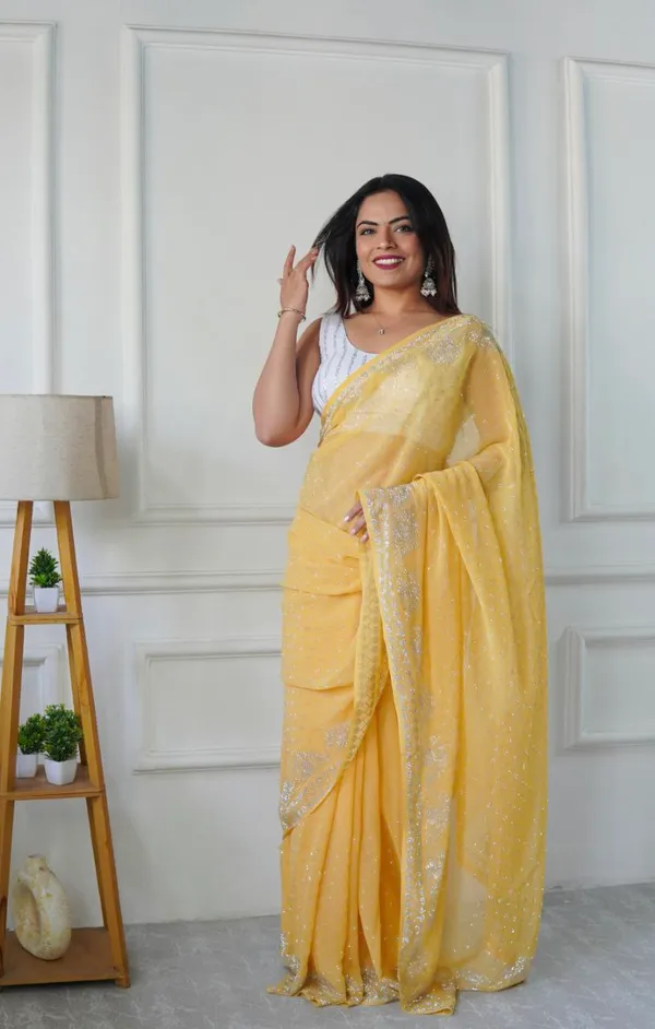 Yellow_Georgette_Premium_&_Elegant_Saree_With_Unstiched_Blouse_For_Women