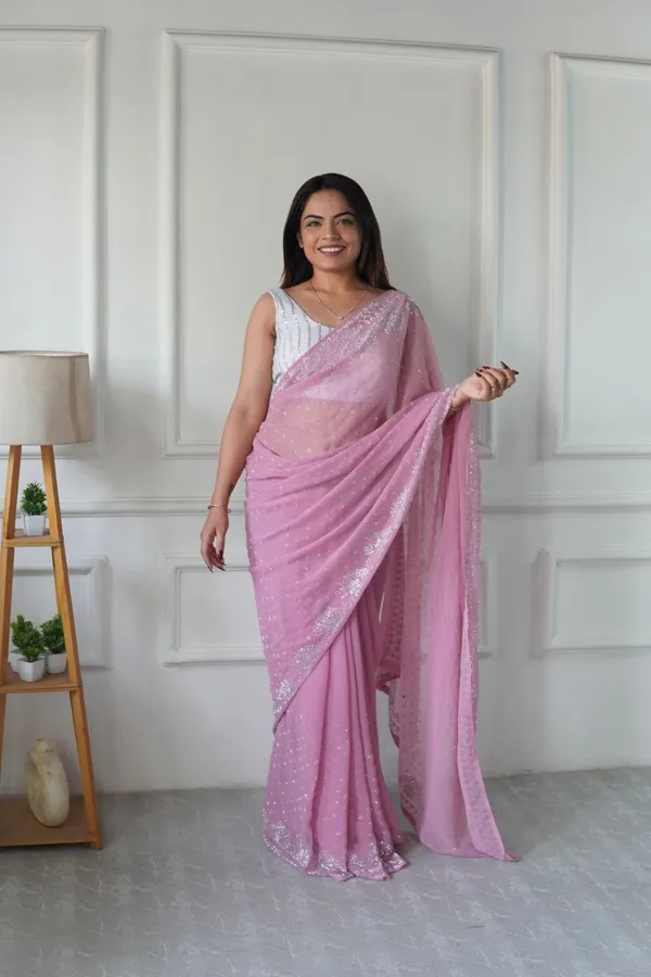 Pink_Georgette_Premium_&_Elegant_Saree_With_Unstiched_Blouse_For_Women