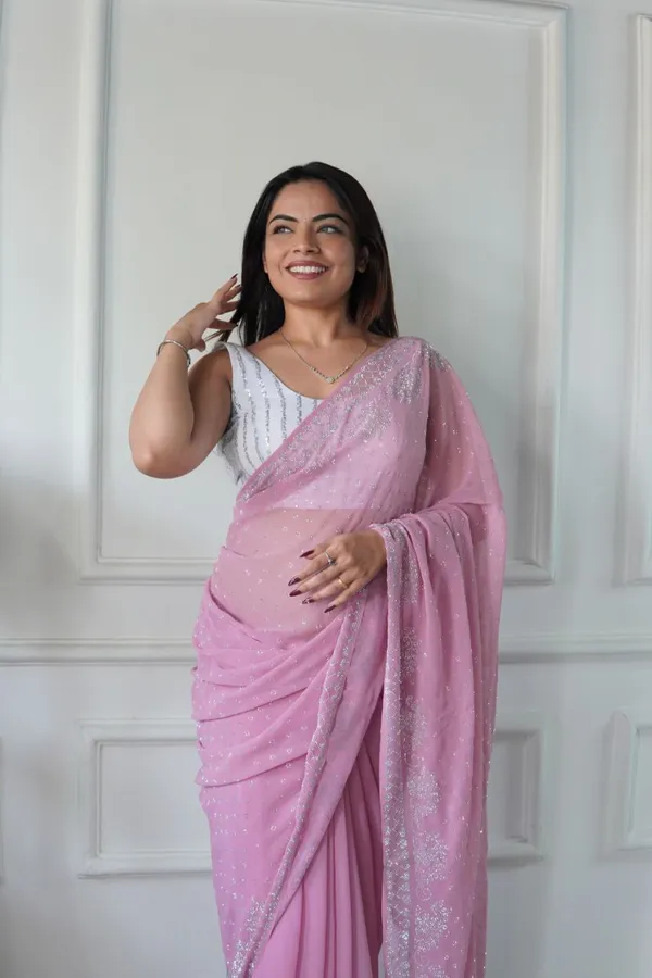Pink_Georgette_Premium_&_Elegant_Saree_With_Unstiched_Blouse_For_Women