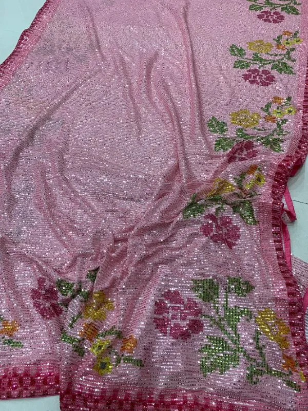 Pink_Imported_Fabric_Premium_&_Elegant_Saree_With_Unstiched_Blouse_For_Women