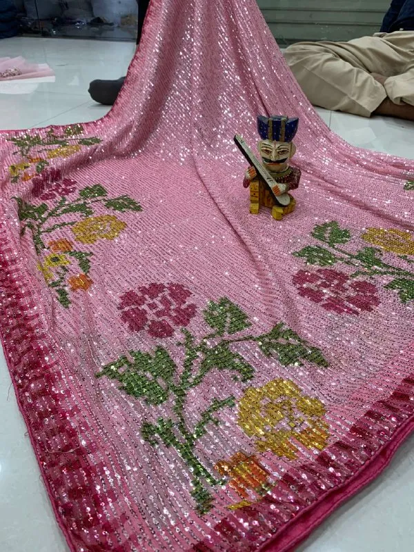 Pink_Imported_Fabric_Premium_&_Elegant_Saree_With_Unstiched_Blouse_For_Women