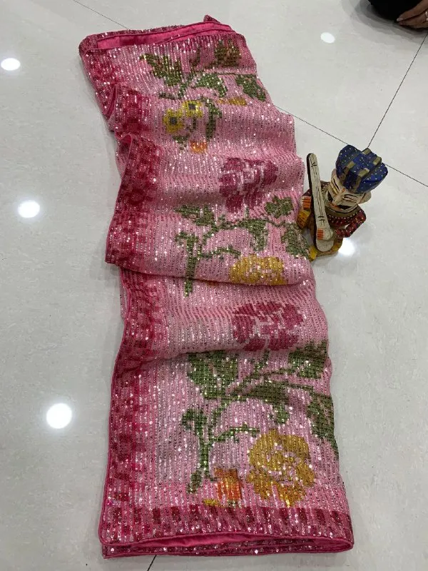 Pink_Imported_Fabric_Premium_&_Elegant_Saree_With_Unstiched_Blouse_For_Women