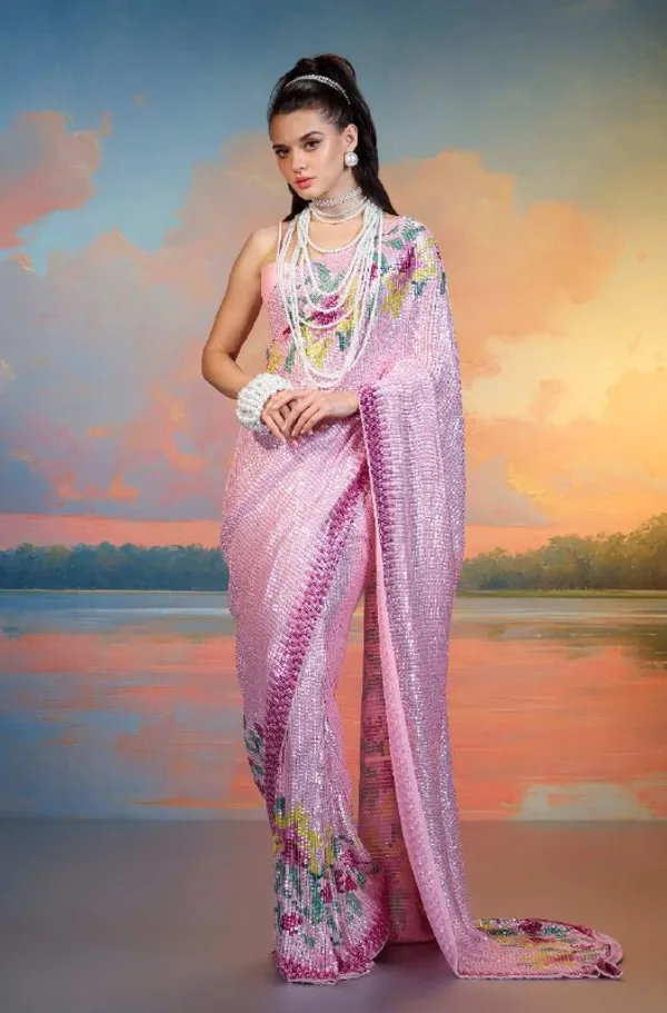Pink_Imported_Fabric_Premium_&_Elegant_Saree_With_Unstiched_Blouse_For_Women
