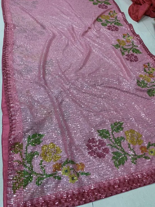 Pink_Imported_Fabric_Premium_&_Elegant_Saree_With_Unstiched_Blouse_For_Women