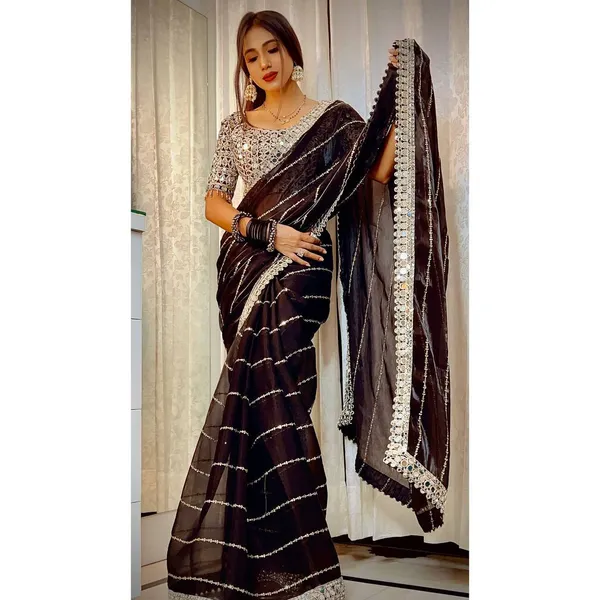Black_Jimmy_Choo_Premium_&_Elegant_Saree_With_Unstiched_Blouse_For_Women