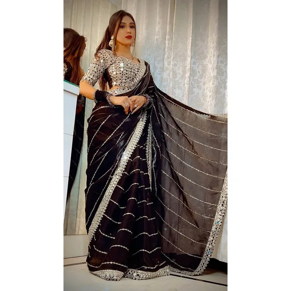 Black_Jimmy_Choo_Premium_&_Elegant_Saree_With_Unstiched_Blouse_For_Women