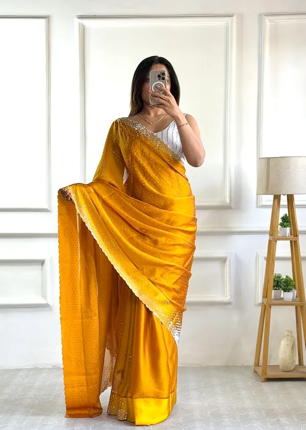 Golden_Chiffon_Satin_Premium_&_Elegant_Saree_With_Unstiched_Blouse_For_Women