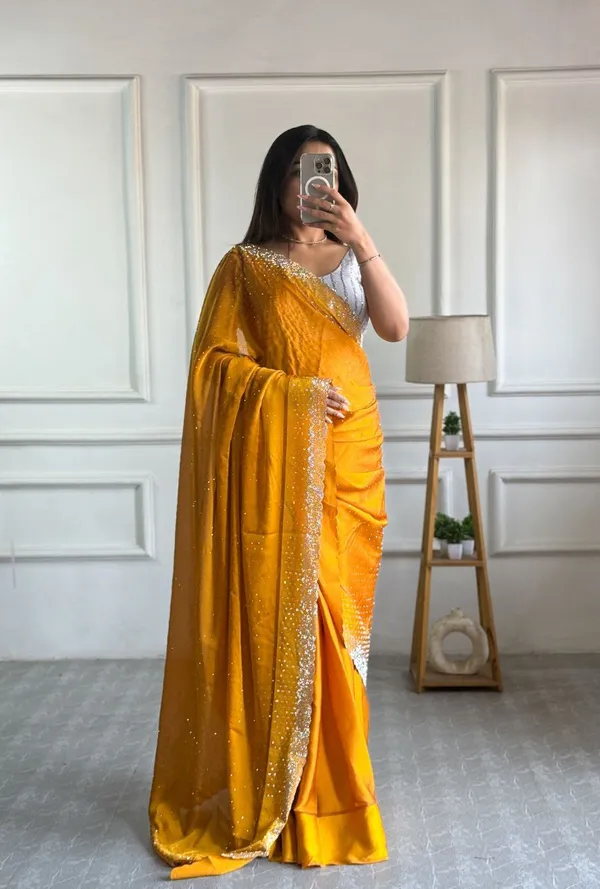 Golden_Chiffon_Satin_Premium_&_Elegant_Saree_With_Unstiched_Blouse_For_Women