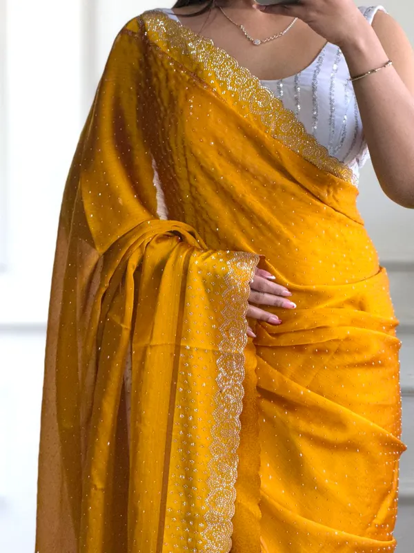 Golden_Chiffon_Satin_Premium_&_Elegant_Saree_With_Unstiched_Blouse_For_Women