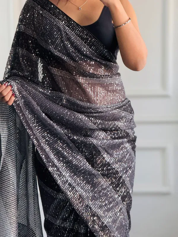 Black_Imported_Fabric_Premium_&_Elegant_Saree_With_Unstiched_Blouse_For_Women