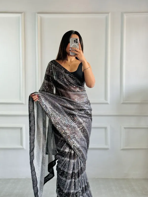 Black_Imported_Fabric_Premium_&_Elegant_Saree_With_Unstiched_Blouse_For_Women