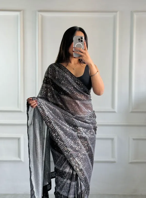 Black_Imported_Fabric_Premium_&_Elegant_Saree_With_Unstiched_Blouse_For_Women
