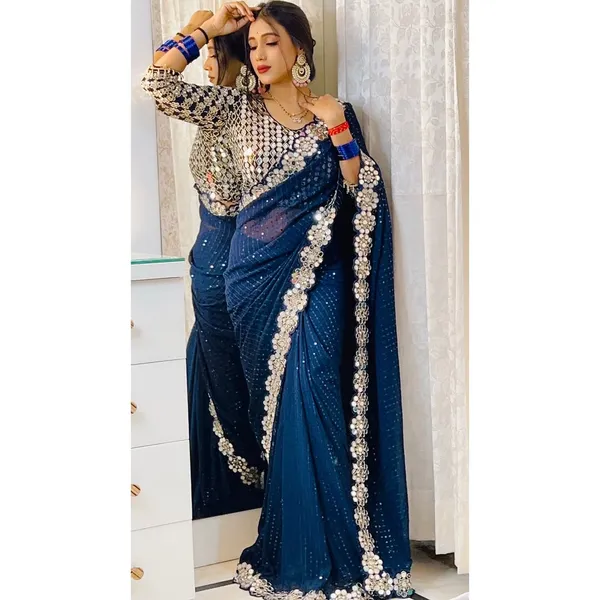 Navy_Blue_Georgette_Premium_&_Elegant_Saree_With_Unstiched_Blouse_For_Women
