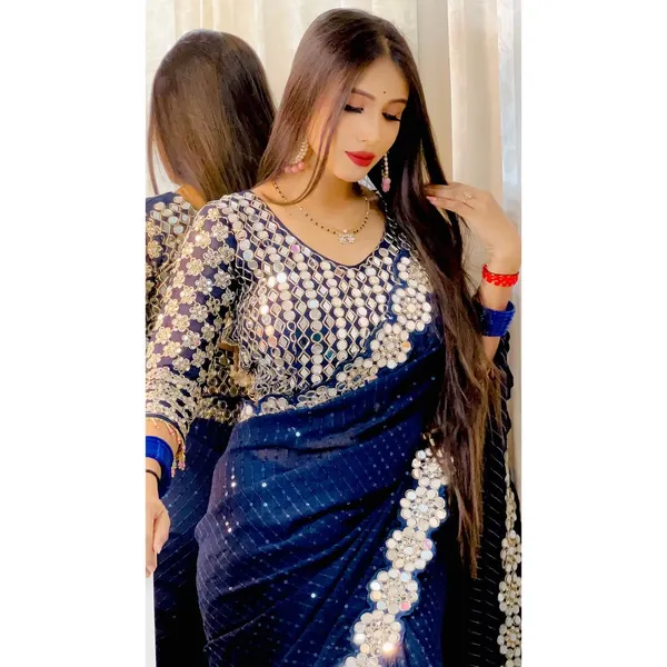 Navy_Blue_Georgette_Premium_&_Elegant_Saree_With_Unstiched_Blouse_For_Women