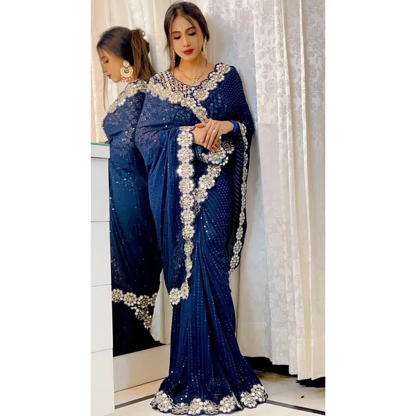 Navy_Blue_Georgette_Premium_&_Elegant_Saree_With_Unstiched_Blouse_For_Women