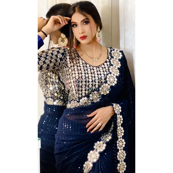 Navy_Blue_Georgette_Premium_&_Elegant_Saree_With_Unstiched_Blouse_For_Women